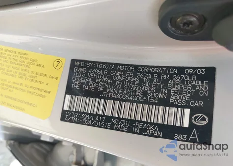 2004 Lexus Es from USA, damaged, VIN JTHBA30G540005154